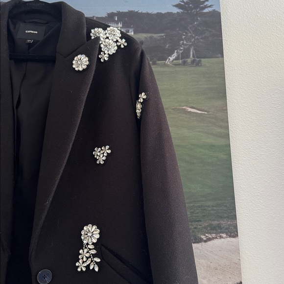 Express Sold Out Black Trench Coat with Embellishments - Picture 6 of 7